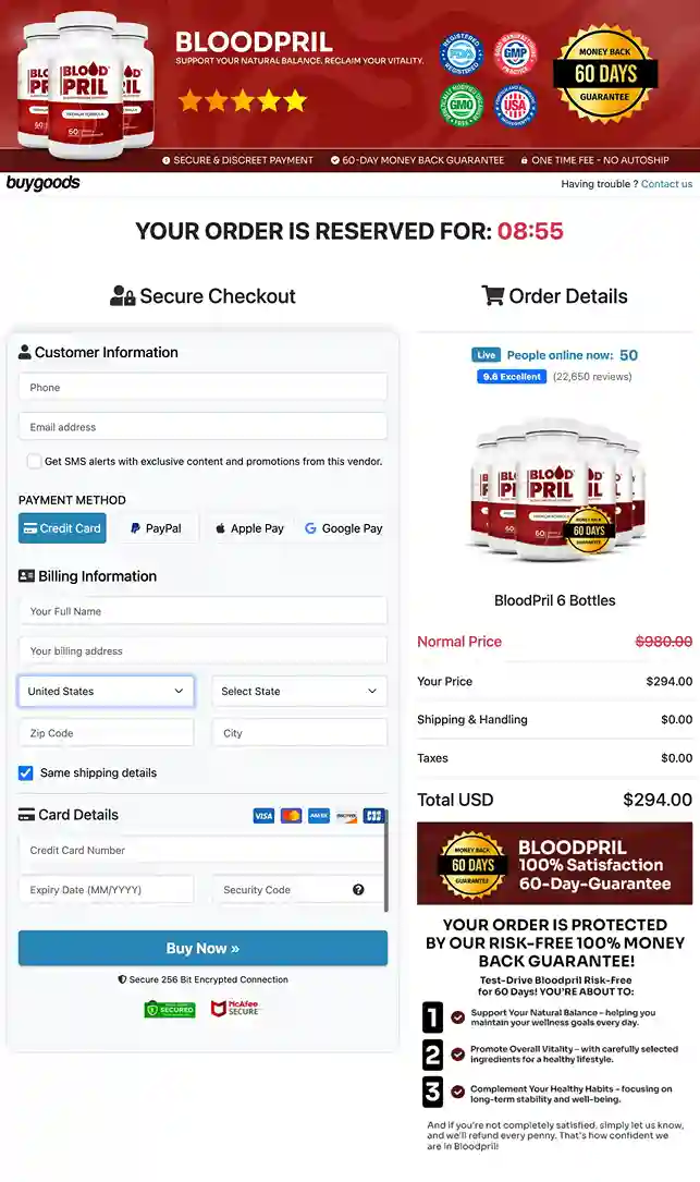 BloodPril Secure Payment Checkout US